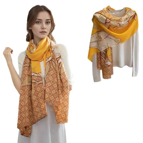 Cashmere-soft Mercerized wool Shawl Pashmina Lightweight Travel Wrap & Evening Scarf |Office |Wedding - color: Flower Shadow Lemon Yellow