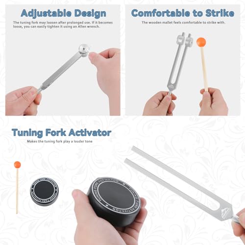 EASTROCK Tuning Fork 4 pcs Set for Music (384 hz, 256 hz, OM136.1 hz, 128 hz) for Sound Healing Meditation Energy Work Therapy Yoga - 4pcs Tuned Forks - size: 4SET+RB