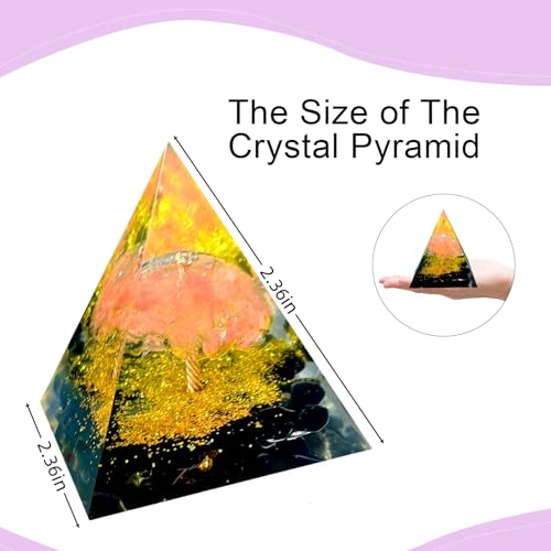 Tree of Life Orgone Pyramid,Natural Watermelon red Gravel&Obsidian Orgonite Healing Crystals Pyramid,Crystal Stone Positive Reiki Energy Generator Collection Wealth Lucky Meditation Tool - color: Black and Red