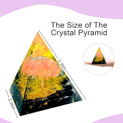 Tree of Life Orgone Pyramid,Natural Watermelon red Gravel&Obsidian Orgonite Healing Crystals Pyramid,Crystal Stone Positive Reiki Energy Generator Collection Wealth Lucky Meditation Tool - color: Black and Red