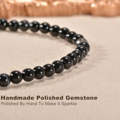 14in Agate Wrap Bracelet for Women Men Natural Round Beaded Agates Stone Healing Stretch Bracelets Elastic Handmade Polished Gemstone Beads Bracelet - color: Black White Agate, size: 6mm Beads
