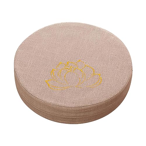 Meditation Cushion Comfortable Round Hard Foam Detachable Washable Floor Pillow for Balcony Living Room Tatami, Linen Material (Beige)