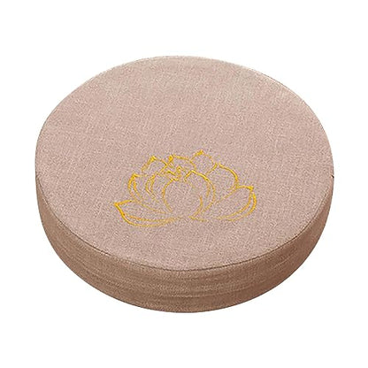 Meditation Cushion Comfortable Round Hard Foam Detachable Washable Floor Pillow for Balcony Living Room Tatami, Linen Material (Beige)