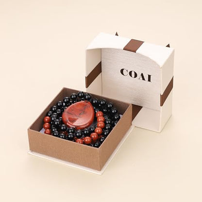 COAI Thumb Worry Stones Necklace for Men Women, Handmade 108 Mala Beaded Necklace for Women Men 8MM - style: Onyx & Red Jasper