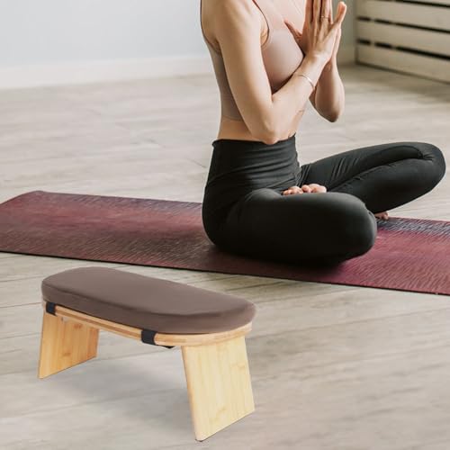 Meditation Bench, Folding Yoga Kneeling Stool, Portable Bamboo Prayer Cushion, Japanese Floor Chair (Brown) - color: Brown