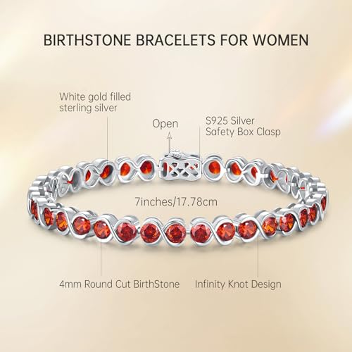Birthstone Bracelets for Women, Sterling Silver 7 Inch Infinity Tennis Bracelet, Wedding Anniversary Birthday Jewelry Gifts for Women Wife Girlfriend Mom Her - color: 01-Jan-Garnet