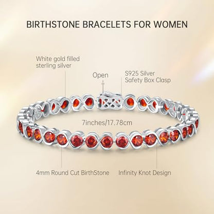Birthstone Bracelets for Women, Sterling Silver 7 Inch Infinity Tennis Bracelet, Wedding Anniversary Birthday Jewelry Gifts for Women Wife Girlfriend Mom Her - color: 01-Jan-Garnet