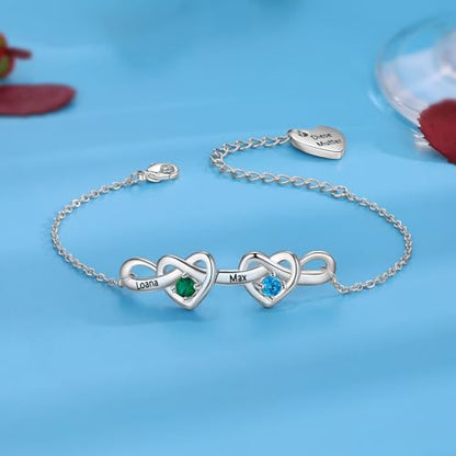Personalized Birthstone Bracelet for Women Mom Engraved 2-6 Names Mother Bracelet with Birthstones Unique Gift for Mothers Day, Birthday, Christmas - color: 2 Names