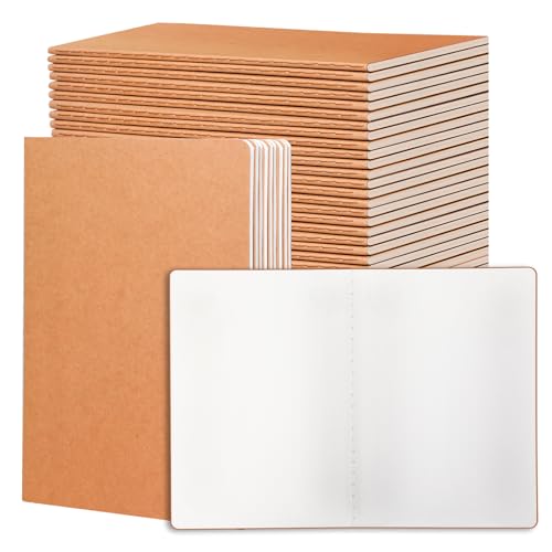 miikoul 24 Pack Blank Kraft Notebooks, 8.3"x5.5" A5 Small Journal Bulk Blank Notebooks 80 Gsm Unlined with 60 Pages A5 Subject Notebooks Traveler Journal Set for Adult Students Office School Supplies - color: Blank inner pages-24 PCS