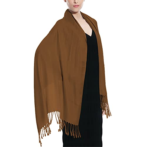 Glory Max Women Large Soft Silky Pashmina Shawl Wrap Scarf in Plain Solid Colors - color: Bronze