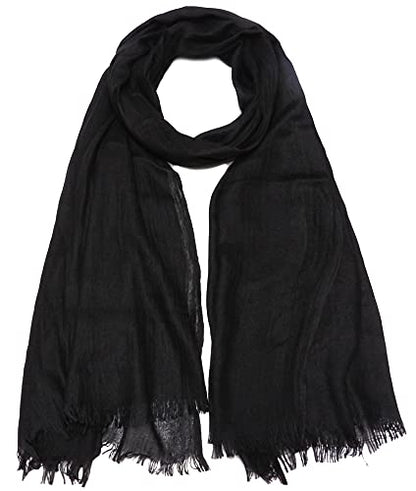 Women Summer Scarfs Lightweight Large Long Gauze Shawl Linen Beach Wrap Plain 75”×43” - color: Black