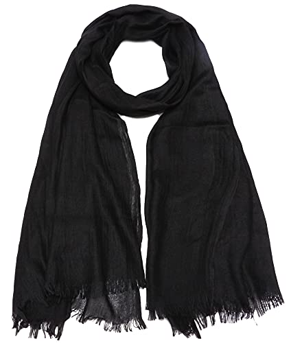 Women Summer Scarfs Lightweight Large Long Gauze Shawl Linen Beach Wrap Plain 75”×43” - color: Black
