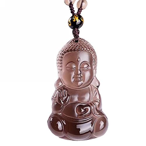 Natural black obsidian rainbow obisidan ice obsidian Maitreya launghing buddha necklace Amulet pendant bead chain - color: Ice obsidian baby buddha