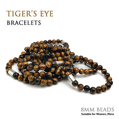 Morchic 8mm Genuine Gemstone Stretch Bracelet for Women Men Unisex, Natural Energy Crystal Stone Beads, Classic Simple Design Cuff Birthday Gift 7.5 Inch - color: Tiger Eye
