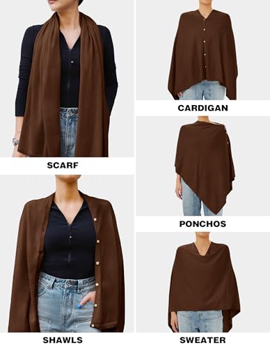 PULI Women's Versatile Knitted Shawls Scarf Poncho Sweater with Buttons Lightweight Spring Summer Fall Wraps - color: A-caramel