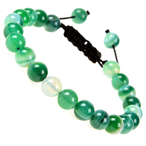MASSIVE BEADS Natural Healing Power Gemstone Crystal Beads Unisex Adjustable Macrame Bracelets - color: Agate Green, size: 8mm