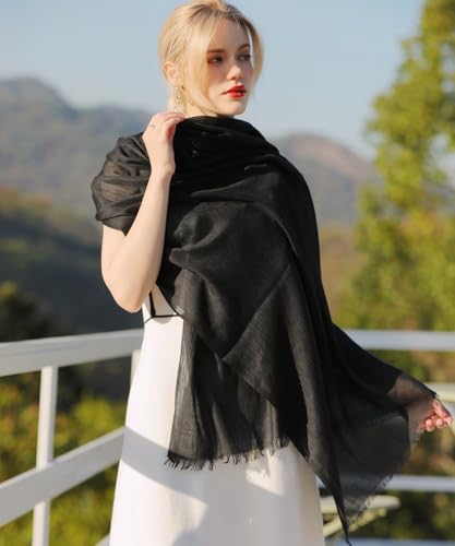 Harewom Lightweight Gauze Linen Feeling Shawl Wraps for Women Beach Summer Scarf for Evening Wedding Dresses - color: Shawl Wraps - Black