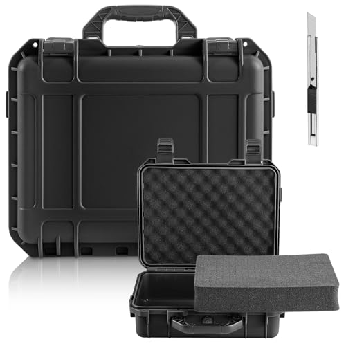 1 Pcs Waterproof Hard Case with DIY Customizable Foam Insert Portable Protective Case with Knife for Camera Drones Equipments Tools Test Instruments(Black,14.3 x 11.4 x 4.5 Inch) - color: Black, size: 14.3 x 11.4 x 4.5 Inch