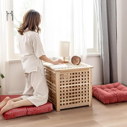 2-Pack of Square Meditation Pillow,Large Floor Pillows Cushions for Adults,Solid Thick Tufted Seat Cushion Square Floor Cushions for Balcony Bedroom Tatami(2pcs, Red1)