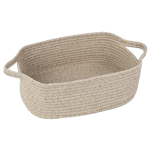BOMINICA Cotton Rope Storage Basket with Handles, Natural Woven Basket, Decorative Rectangle Organizer Bin for Home, Nursery, Montessori, Pet Toy Storage and Bathroom Organization, LightBrown - color: LightBrown, size: 14.2" L × 10.4" W × 5.1" H