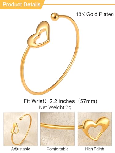 U7 Unisex Simple Cuff Bracelet 18K Real Gold Platinum Plated Fine Bracelets Fashion Jewelry Open Bangle Cuff Bracelets, Twisted or Heart Style - color: F.Heart End-18K Gold