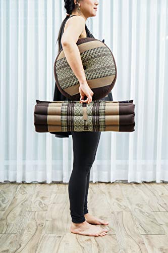 Leewadee Meditation Cushion Set – 1 Small Zafu Yoga Pillow and 1 Small Roll-Up Zabuton Mat Filled with Kapok - color: Sf10 - Brown