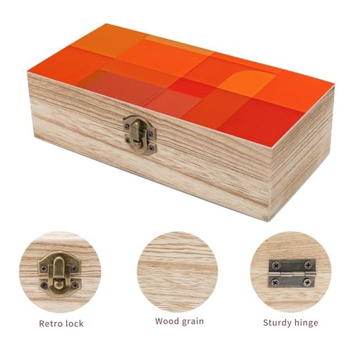 Large Wooden Storage Box With Lid And Front Clasp Orange And Gray Abstract Wooden Jewelry Box Office Desk Organizer Bins Beautifully Keepsake Boxes Memory Boxes Jewelry Organizer