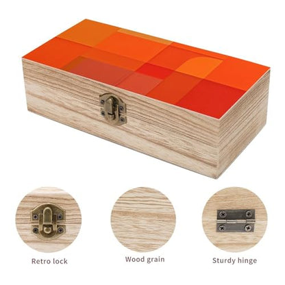 Large Wooden Storage Box With Lid And Front Clasp Orange And Gray Abstract Wooden Jewelry Box Office Desk Organizer Bins Beautifully Keepsake Boxes Memory Boxes Jewelry Organizer