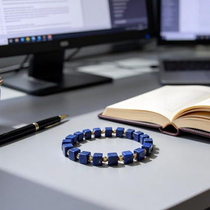 Lapis Lazuli Healing Bracelet – Real Crystal Beads for Stress Relief, Meditation & Chakra Balance – Natural Gemstone Jewelry Gift for Women & Men, Adjustable Stretch Fit - style: 6mm Cube Gold Accent（no gift box）