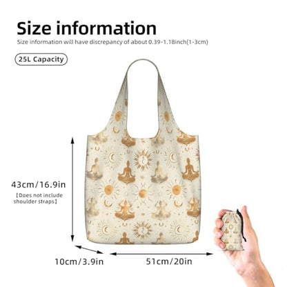 Yoga Meditation (11) For Foldable Shopping Bag, Washable Storage Tote For Work And Travel