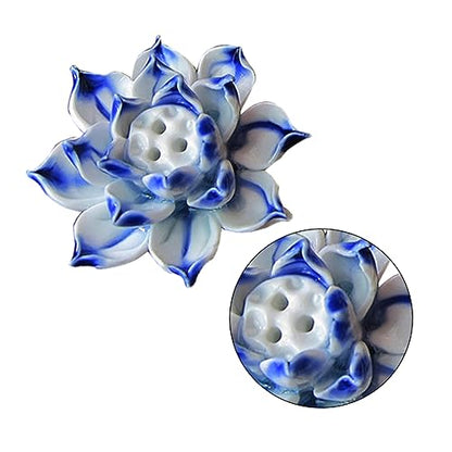 Handmade Blue Ceramic Lotus Desktop Decoration Table Ornament for Home Accessories Unique Lotus Crafts Adornment for Meditation and Desk Display