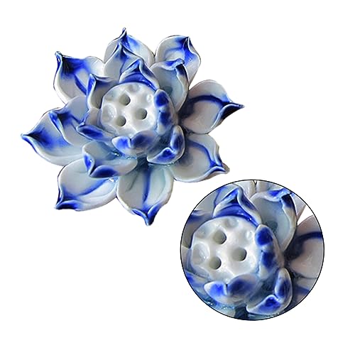 Handmade Blue Ceramic Lotus Desktop Decoration Table Ornament for Home Accessories Unique Lotus Crafts Adornment for Meditation and Desk Display