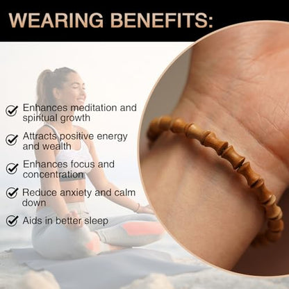 White Sandalwood Bracelet - Authentic India Mysore Sandalwood Beads Handcrafted, Soothing Aromatic Wood Bracelet for Buddhist, Meditation, Prayer, and Daily Wear, Gift for Men and Women - size: 6-8 MM