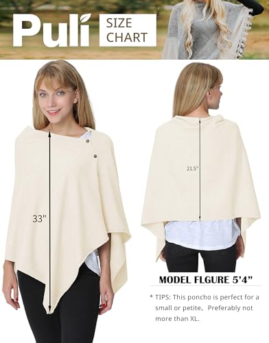 PULI Women's Versatile Knitted Shawls Scarf Poncho Sweater with Buttons Lightweight Spring Summer Fall Wraps - color: A-ivory