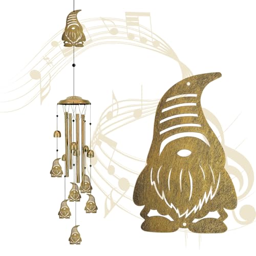 Wind Chimes for Outside Deep Tone - Cute Gnome Memorial Wind Chime Outdoors, Aluminum Tube Windchime with S Hook, Sympathy Wind Spinner Tree Ornaments, Patio Garden Decor, Housewarming Gifts - color: Gnome
