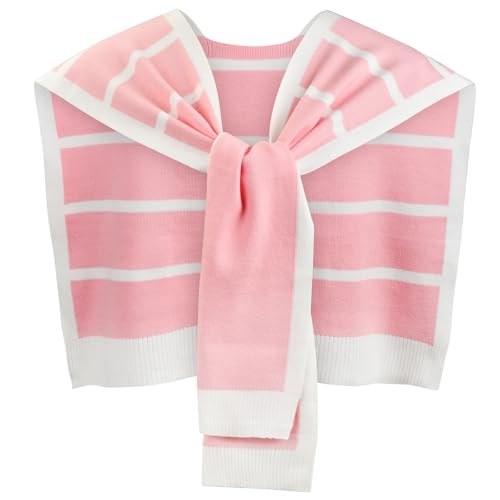 Sweater Shawl Wraps for Women Fashion Knitted Shoulder Shawls Ponchos Travel Casual Sweaters Scarf Cape Wraps - color: 10 Pink/White Stripe