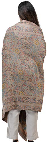 Exotic India Jamawar Shawl with Woven Flowers in Multicolored Thread