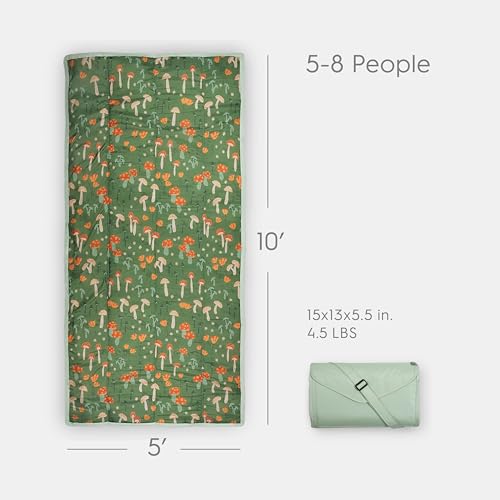 Little Unicorn 5'x10' XL Outdoor Family Picnic & Beach Blanket | Durable & Water-Resistant Fabric | Compact Fold & Easily Wipes Clean | Zipper Pocket (Woodland Mushroom)