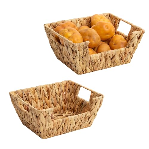 StorageWorks Small Pantry Baskets for Patato and Onion Storage, Wicker Baskets for Organizing with Built-in Handles, Water Hyacinth Pantry Organizers and Storage for Shelves, 2 Pack - color: Natural(Water Hyacinth), size: 11 ½"L x 9 ½"W x 5"H