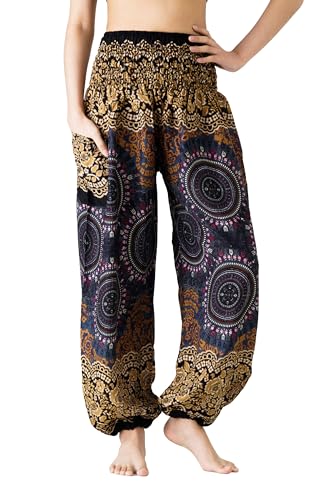 B BANGKOK PANTS Harem Pants Women Yoga Boho Clothes with Pockets - color: Bohorose Grey, size: One Size