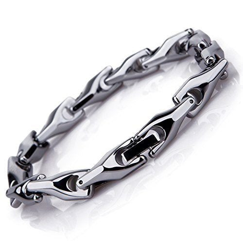 Urban Jewelry Men’s Wheat Link Bracelet Collection – Tungsten Carbide Base, 3-Sided Links, 8.3 Inch, Black, Silver & 24K Gold Plated Variations, Scratch-Resistant, Gift Box - color: Silver Plated over Tungsten Bracelet