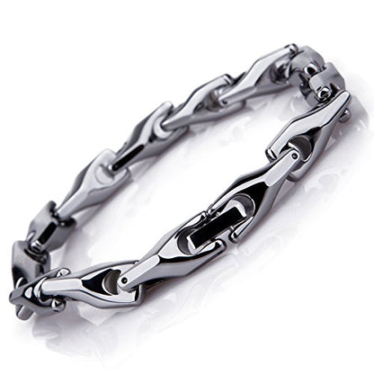 Urban Jewelry Men’s Wheat Link Bracelet Collection – Tungsten Carbide Base, 3-Sided Links, 8.3 Inch, Black, Silver & 24K Gold Plated Variations, Scratch-Resistant, Gift Box - color: Silver Plated over Tungsten Bracelet