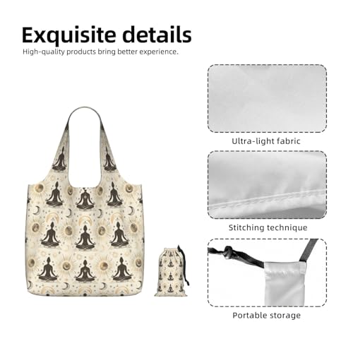 Yoga Meditation (10) For Foldable Shopping Bag, Washable Storage Tote For Work And Travel