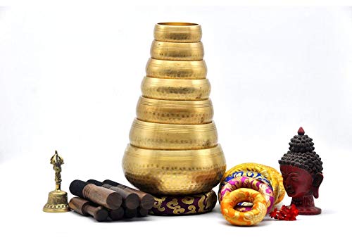 singing bowl set of 7-Tibetan singing bowl set-handmade singing bowl set form Nepal-singing bowl for yoga and meditation (Bronze Bitten)