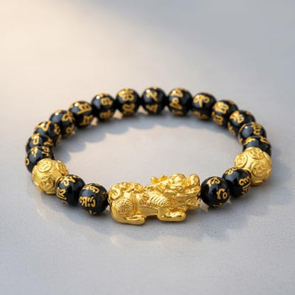 The Alchemist's Arcanum Adjustable Beaded Wrist Accessory for Men and Women, Stretch Fit Stone Bead Jewelry for Daily Wear and Gifting - color: Black Obsidian, Ancient Dragon Energies