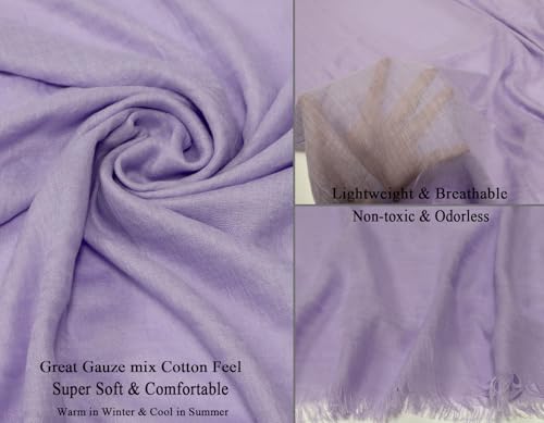 Women Summer Scarfs Lightweight Large Long Gauze Shawl Linen Beach Wrap Plain 75”×43” - color: Light Purple