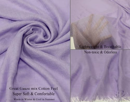 Women Summer Scarfs Lightweight Large Long Gauze Shawl Linen Beach Wrap Plain 75”×43” - color: Light Purple