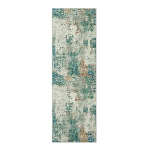 Lahome Modern Abstract Runner Rug with Rubber Backing - 2x6 Washable Rug Runners for Hallways Non Slip, 6 Ft Long Accent Carpet for Bathroom Kitchen Bedroom Entryway,Green/Grey - color: Green/Grey, size: 2' x 6'