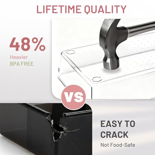 8 Pack Large Clear Plastic Drawer Organizer Bins - Acrylic Bathroom Drawer Organizer Trays - Heavy Duty Kitchen Drawer Dividers for Utensils - Non-Slip Storage Bins for Makeup, Bedroom, Office Desk - size: 8 Pack