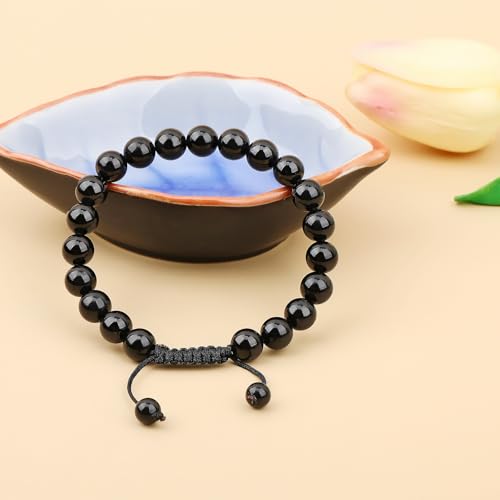 AD Beads Unisex 8mm Gemstone Bracelets Healing Macrame Adjustable 7-9 Inches || wear this healing natural gemstone bracelet help to erase your pain and fear || recover your energy||| - color: Black Tourmaline